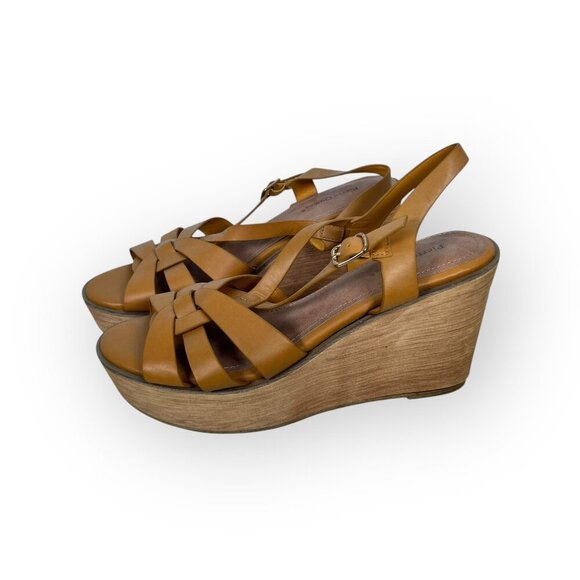 Pierre Dumas Wedges Women's 8.5 Yellow Mustard Leather Strappy Zada - Picture 2 of 8